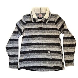 Avalanche outdoor supply Sweater Jacket M Gray Striped Sherpa Fleece Pullover